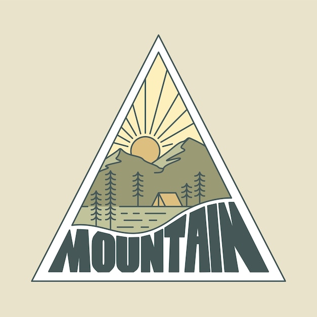 Bonita vista de las montañas mono línea ilustración gráfica arte vectorial diseño de camiseta