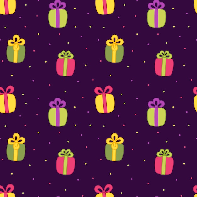 Bonitas cajas de regalos con un patrón sin costuras Regalos coloridos Vector de dibujos animados