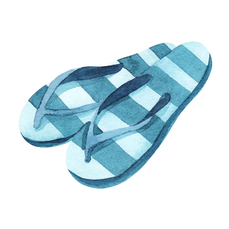 Vector bonitas chanclas de verano ilustración acuarela azul claro turquesa