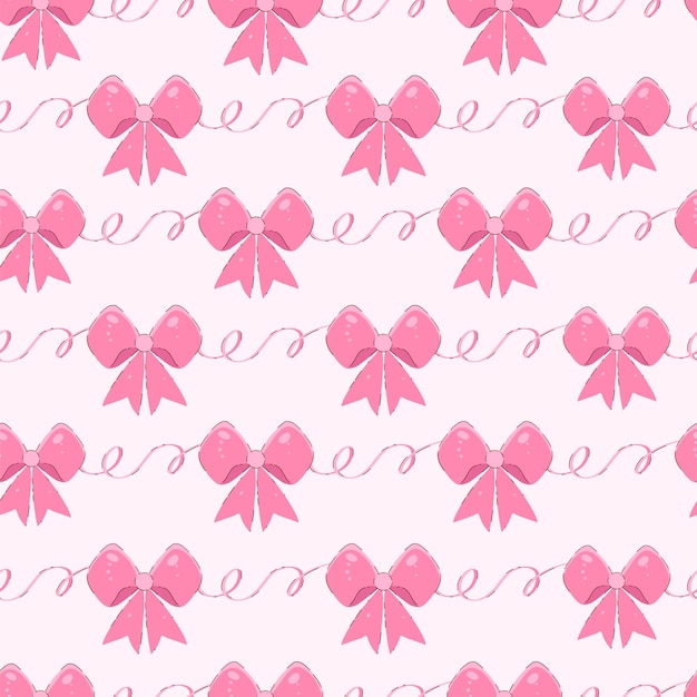 Bonitas cintas rosadas dibujadas a mano con un patrón sin costuras de estilo plano con arcos elegantes y de moda repetidos