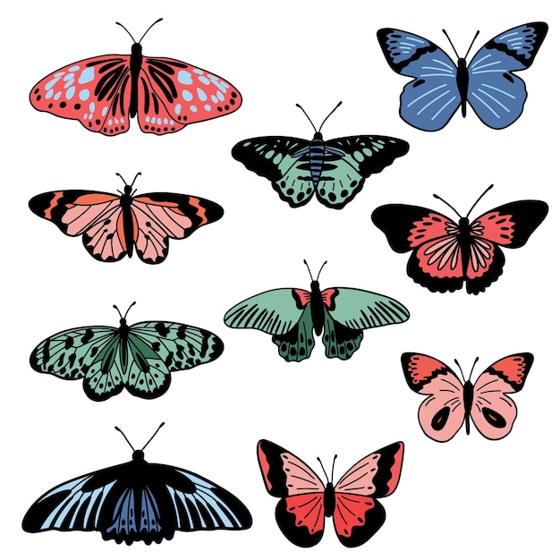 Bonitas mariposas retro con diseño plano