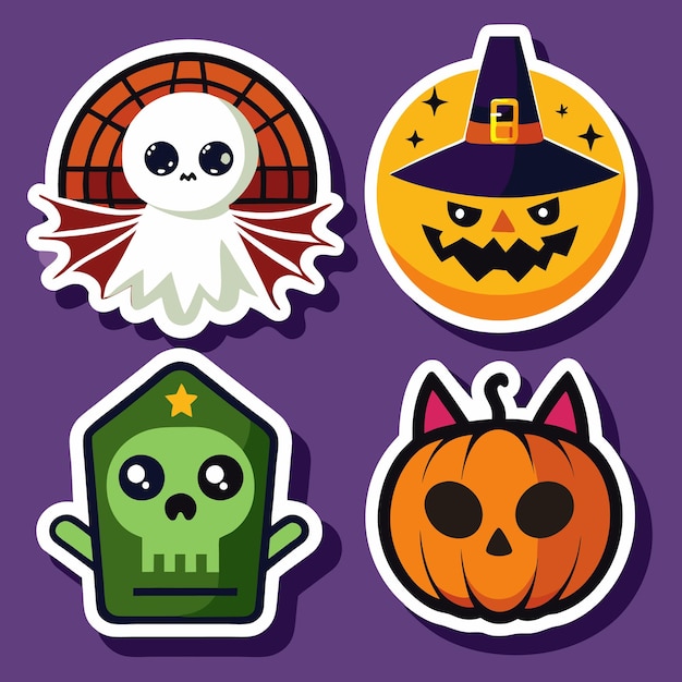 Bonitas pegatinas de Halloween con una calabaza fantasma y una calavera