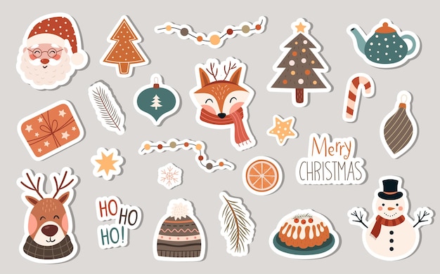 Bonitas pegatinas de Navidad dibujadas a mano