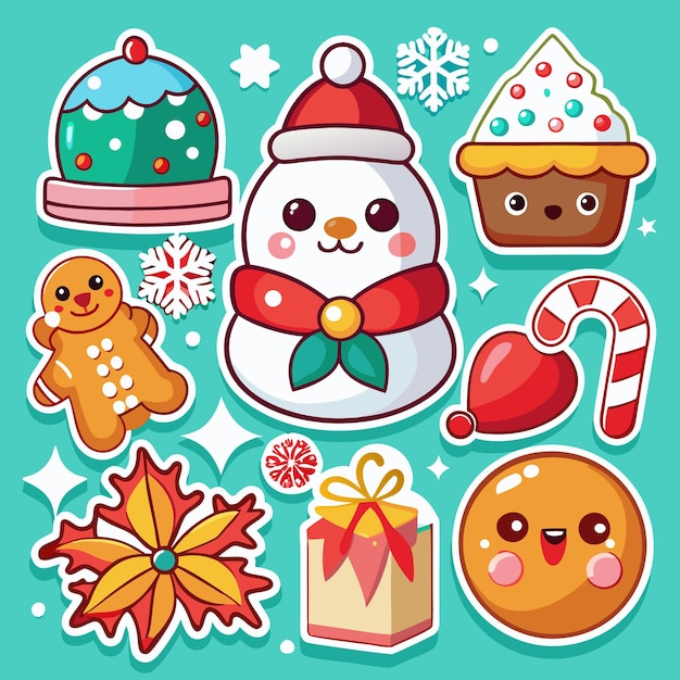 Bonitas pegatinas navideñas con Hombre de Nieve, Hombre de Pan de Jengibre, Caña de Caramelo y más