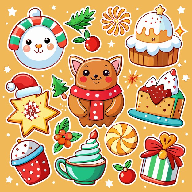 Bonitas pegatinas navideñas Hombre de Nieve Pan de jengibre y más