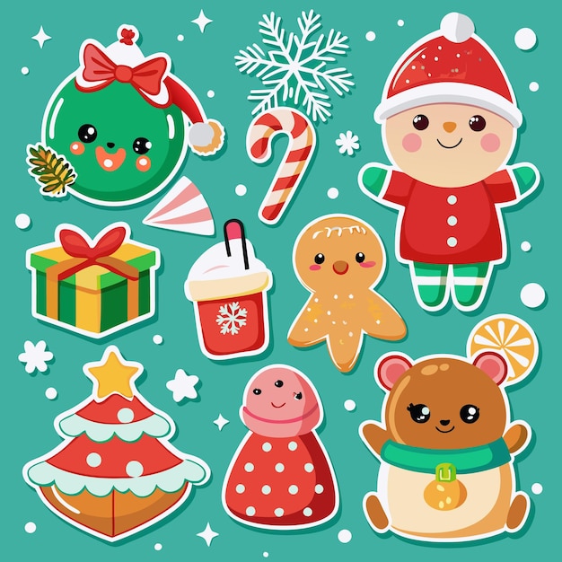 Bonitas pegatinas navideñas con hombre de pan de jengibre árbol de Navidad y caña de caramelo