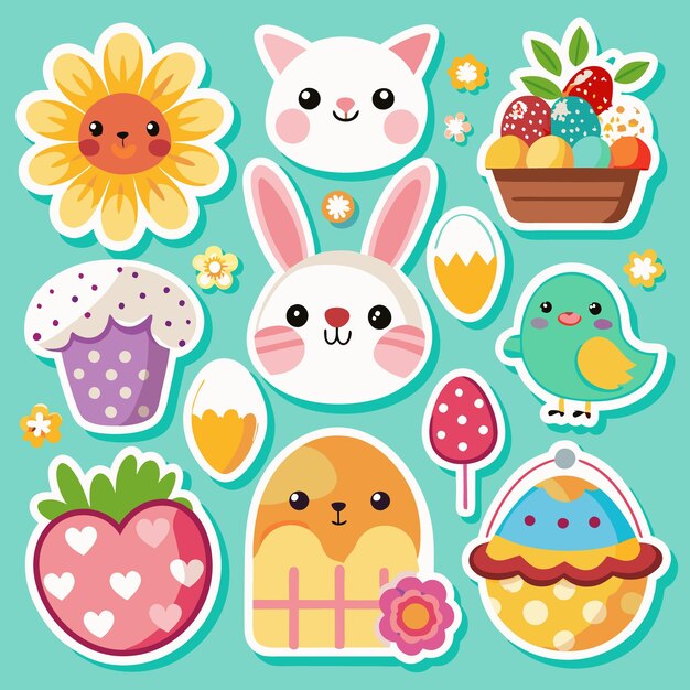 Bonitas pegatinas de Pascua con animales y huevos