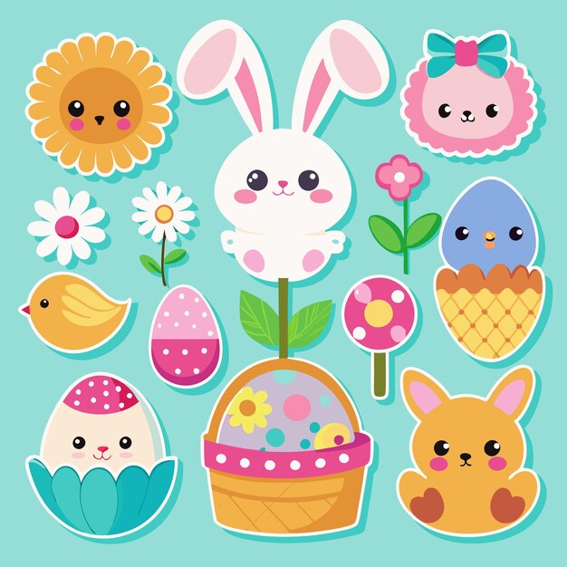Bonitas pegatinas de Pascua con pollo y huevos de conejo
