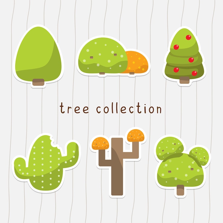 Vector bonito árbol de diseño plano colección de pegatinas de otoño y clip art