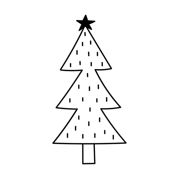 Un bonito árbol de Navidad aislado sobre un fondo blanco dibujado a mano.