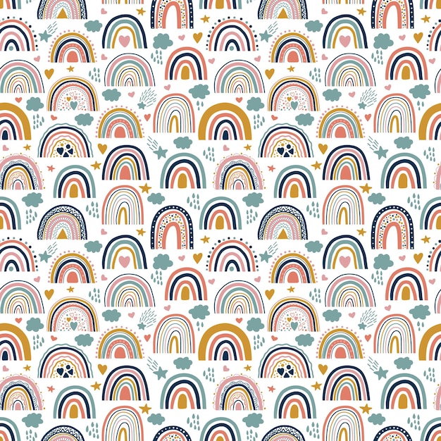 Bonito bebé neutra arco iris bohemio de patrones sin fisuras. Superficie de arco iris de tendencia.
