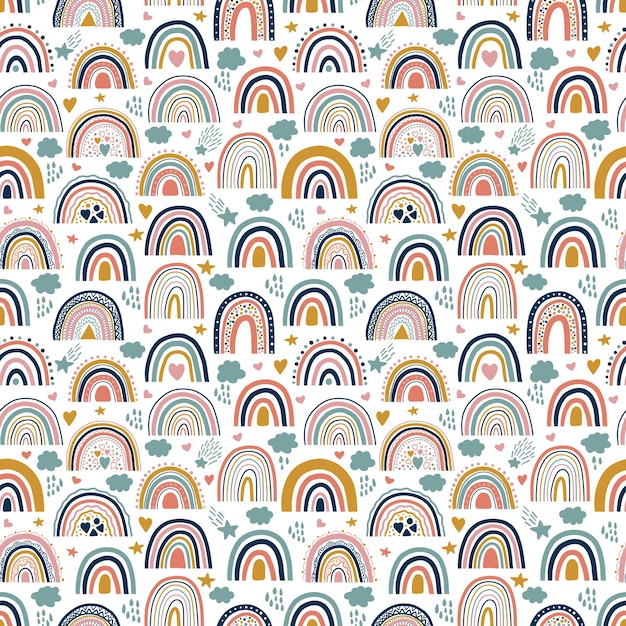 Vector bonito bebé neutra arco iris bohemio de patrones sin fisuras. superficie de arco iris de tendencia.