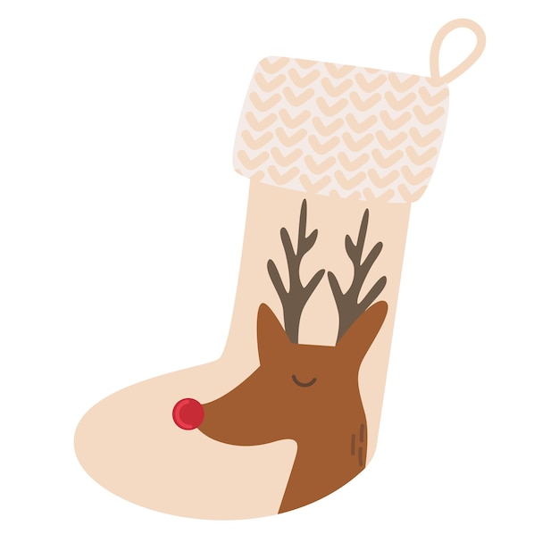 Bonito calcetín decorativo navideño para regalo. Ropa de invierno. Icono de elemento vectorial