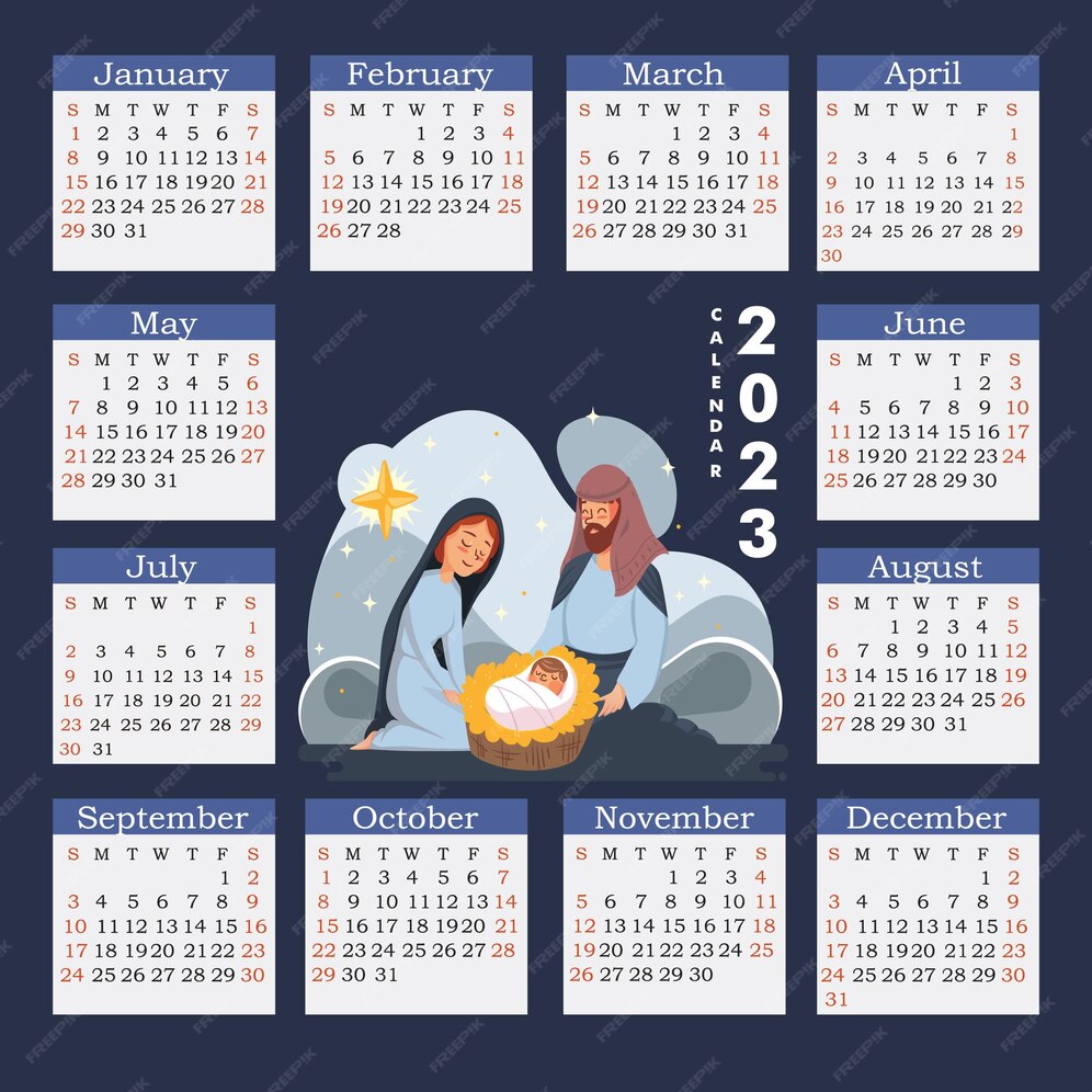 Bonito calendario navideño 2023 navidad Vector Premium