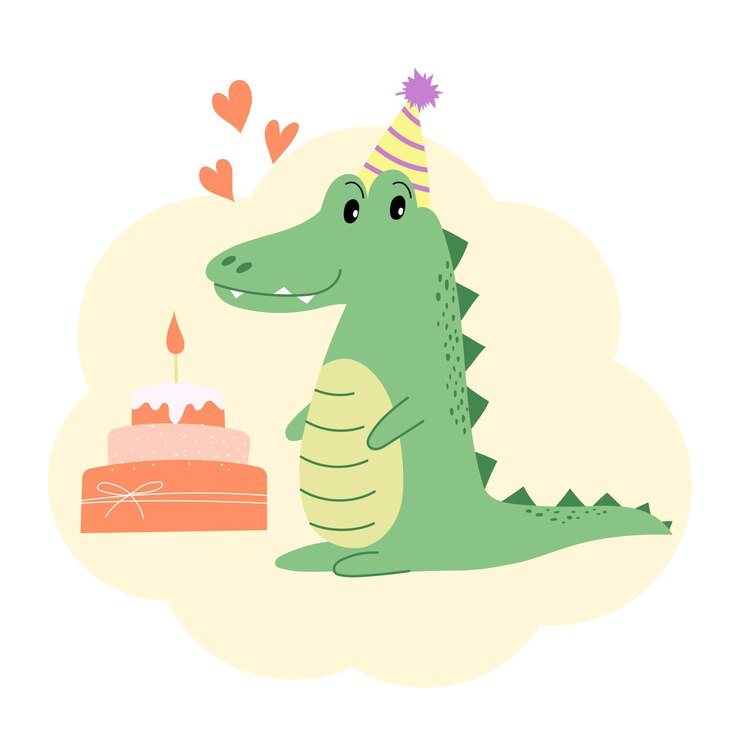 Vector bonito cocodrilo que llevaba una fiesta con una ilustración vectorial de pastel de cumpleaños