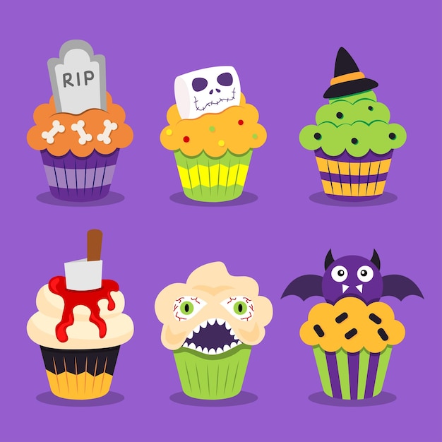 Bonito y delicioso juego de cupcakes de halloween.