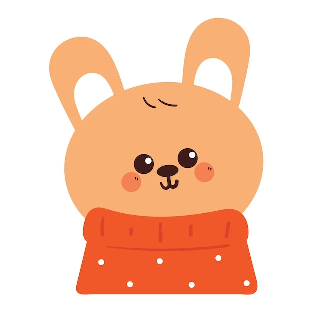 bonito dibujo de dibujos animados conejo con suéter naranja fr día de invierno bonito animal garabateo para pegatina