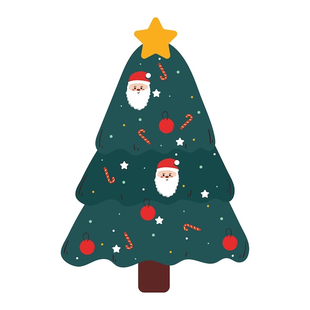 bonito dibujo a mano de dibujos animados árbol de Navidad bonito garabateo para el icono de la pegatina de Navidad