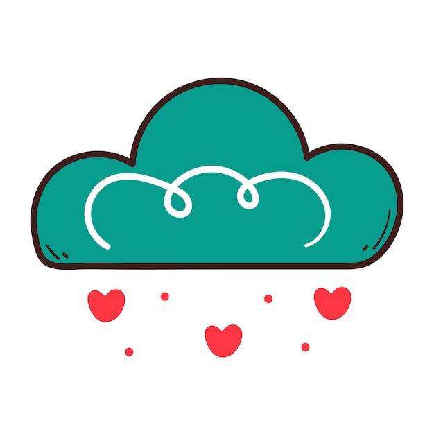 bonito dibujo a mano de dibujos animados nube azul con ducha de corazón