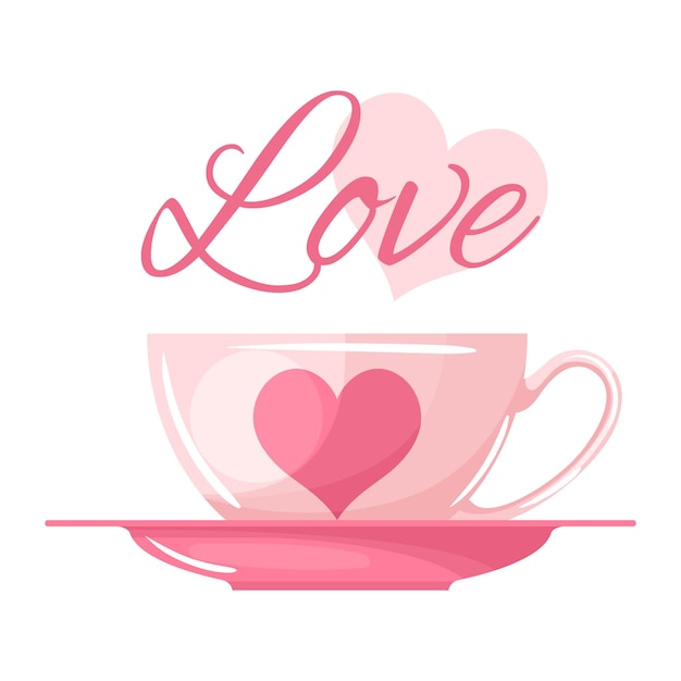 Vector bonito diseño de taza de té de amor con diseño en forma de corazón.