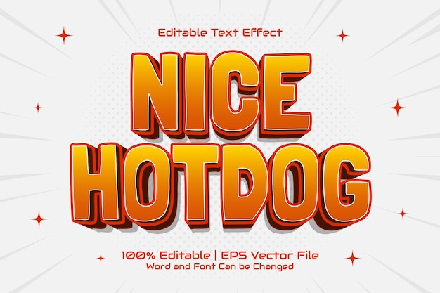 Bonito efecto de texto editable Hotdog estilo de dibujos animados plana