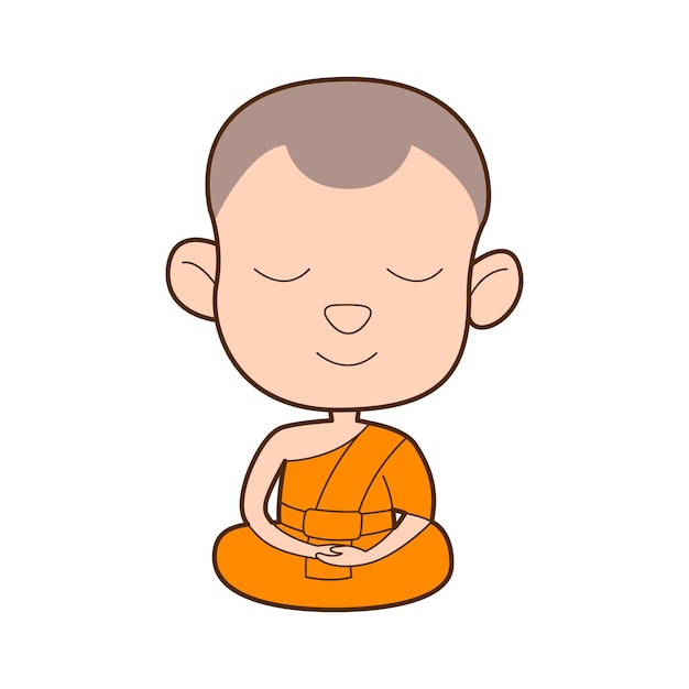 Bonito y encantador dibujo animado de monje meditar
