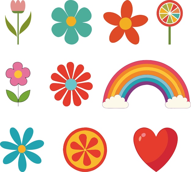 Bonito y encantador hippie arco iris set vectorial de orgullo