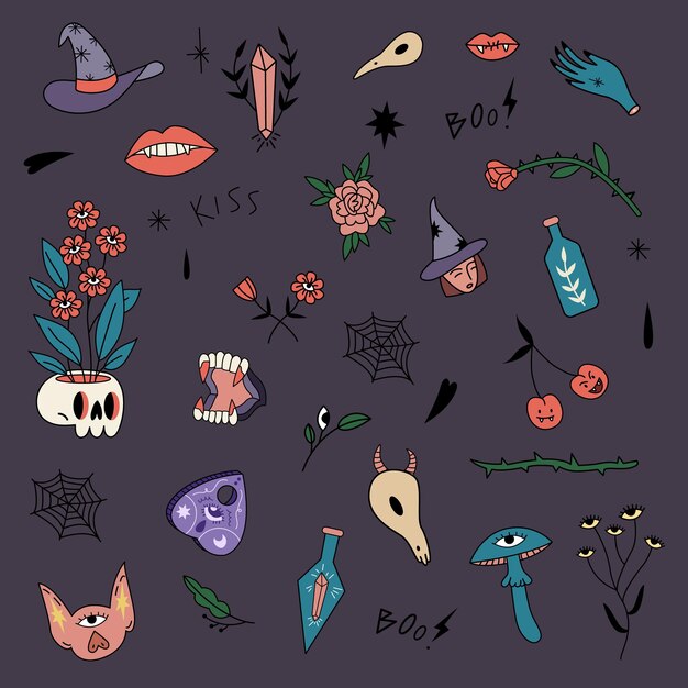 bonito feliz halloween cosas espeluznantes colección truco o tratar aislado