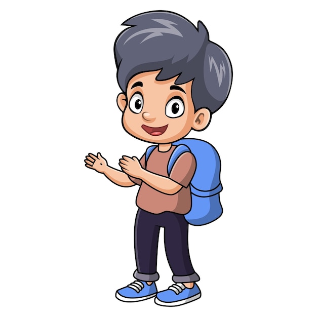 El bonito y feliz niño de la escuela de dibujos animados
