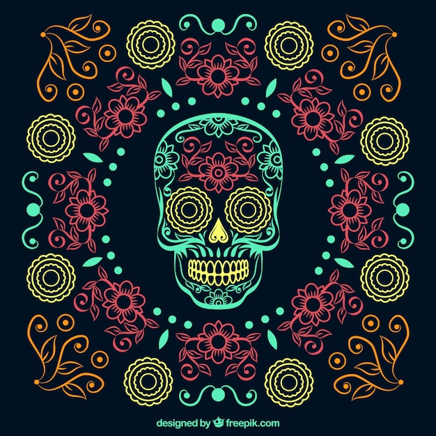 Bonito fondo ornamental dibujado a mano del día de los muertos