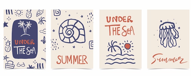 bonito fondo de verano con coral de concha para el diseño vertical A4