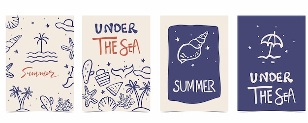 bonito fondo de verano con coral de concha para el diseño vertical A4