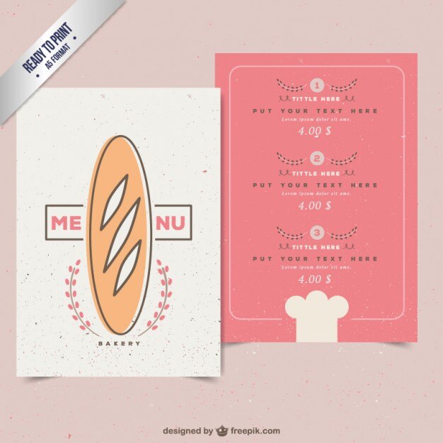 Vector bonito menú de panadería con un dibujo de barra de pan 