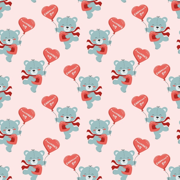 Un bonito oso de peluche con un corazón y una pelota Ilustración vectorial