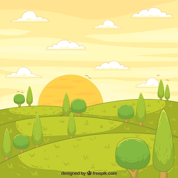 Vector bonito paisaje dibujado a mano