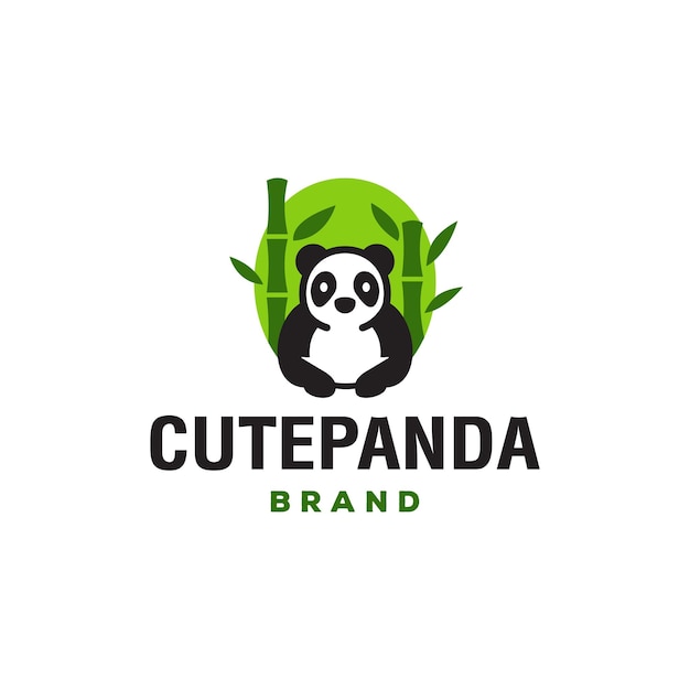 bonito panda de bambú logotipo de dibujos animados icona vectorial ilustración mascota diseño de personajes con bonito panda