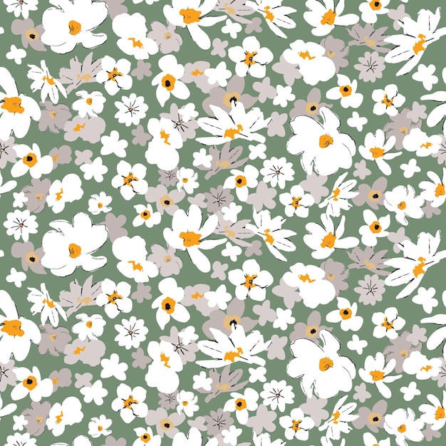 Bonito papel tapiz floral en fondo verde margarita minimalista patrón sencillo sin costuras con flores