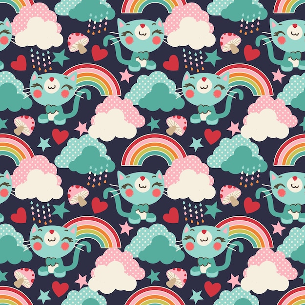 Bonito patrón de gato bebé. Encantador arte infantil para tarjeta, invitación, arte de pared, fiesta de niña. textiles