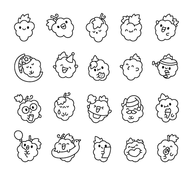 El bonito racimo de uvas kawaii para colorear