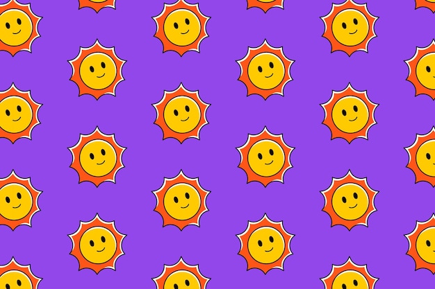 bonito sol amarillo dibujo animado solar patrón colorido en fondo púrpura para la decoración y la mercancía