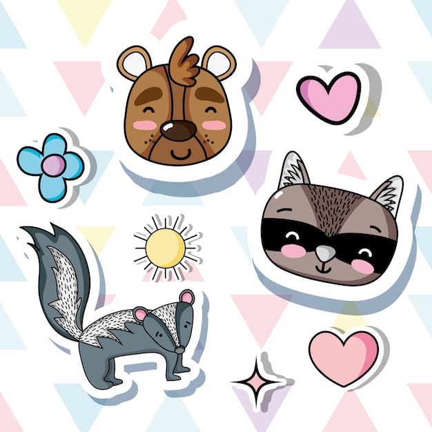 Vector bonitos animales parches de moda