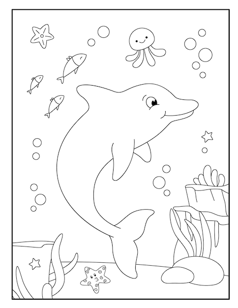 Bonitos delfines para colorear para niños | Vector Premium