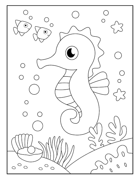 Bonitos dibujos de caballitos de mar para colorear para niños