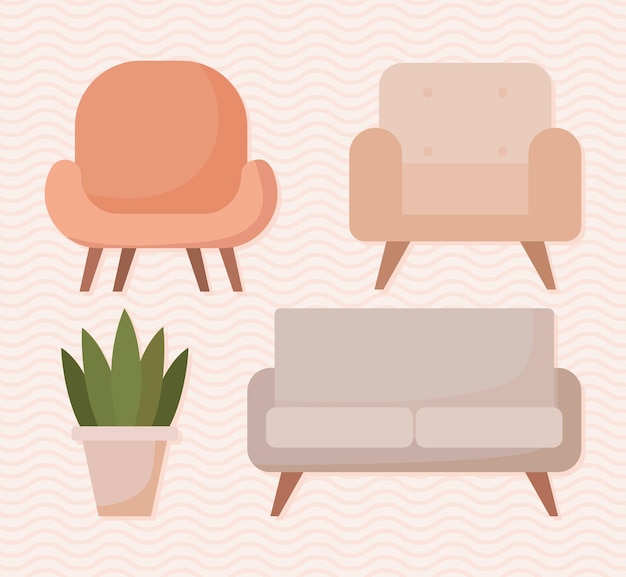 Vector bonitos iconos de muebles