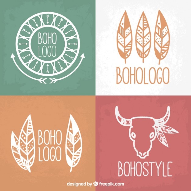 Bonitos logos dibujados a mano en diseño boho