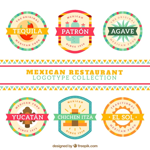 Bonitos logos de restaurantes mexicanos en diseño plano