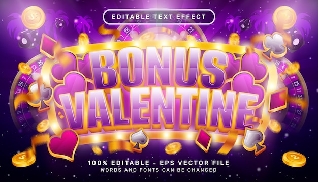 bono de san valentín efecto de texto 3d y efecto de texto editable