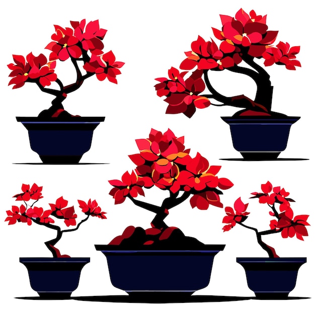 Vector bonsai de flores los árboles japoneses cultivados en contenedores ilustración vectorial