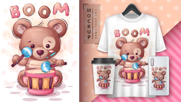 Boom bear poster y merchandising.