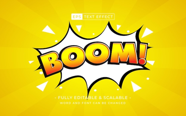 boom comic estilo 3d efecto de texto estilo de dibujos animados